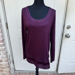 White House Black Market, Burgundy, Long Sleeve, Top, Size Large